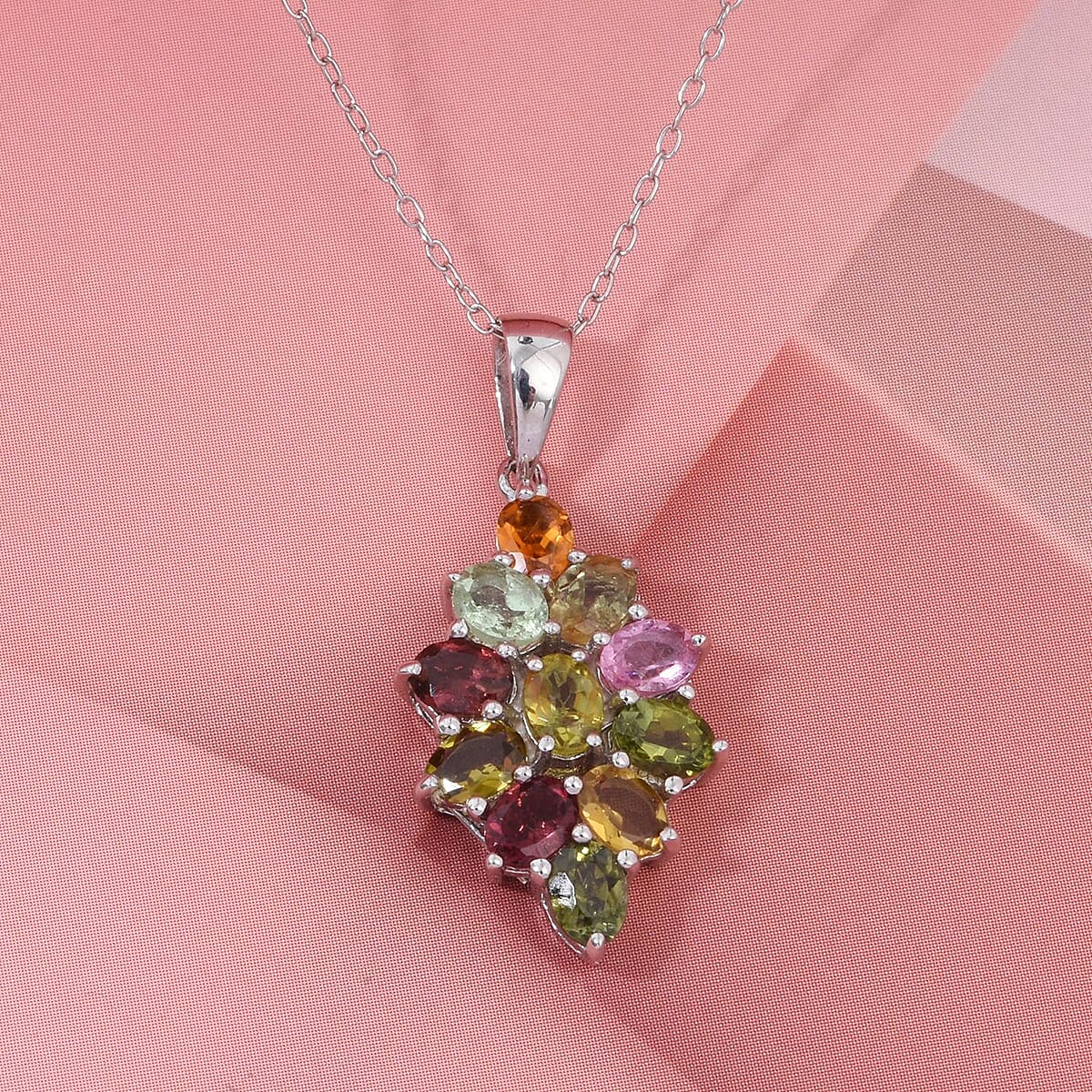 D'Joy Multi-Tourmaline 1.80 ctw Pendant Necklace in Rhodium Over Sterling Silver 20 Inches image number 1