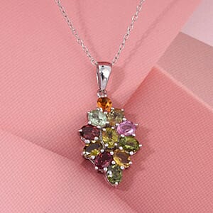 D'Joy Multi-Tourmaline 1.75 ctw Pendant Necklace in Rhodium Over Sterling Silver 20 Inches