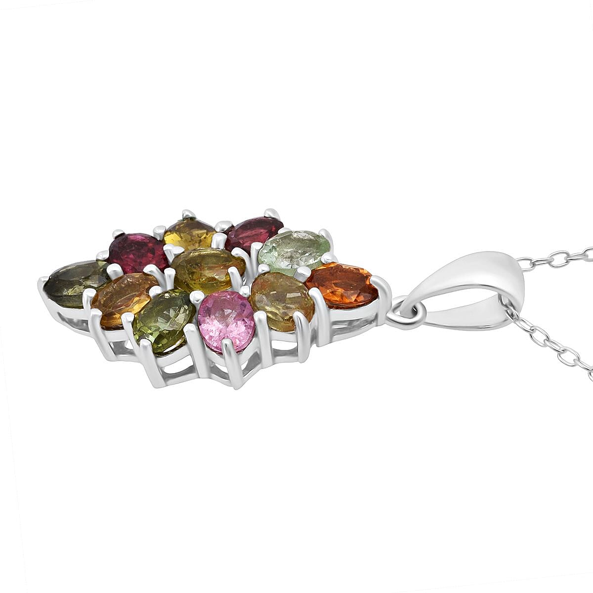 D'Joy Multi-Tourmaline 1.80 ctw Pendant Necklace in Rhodium Over Sterling Silver 20 Inches image number 3