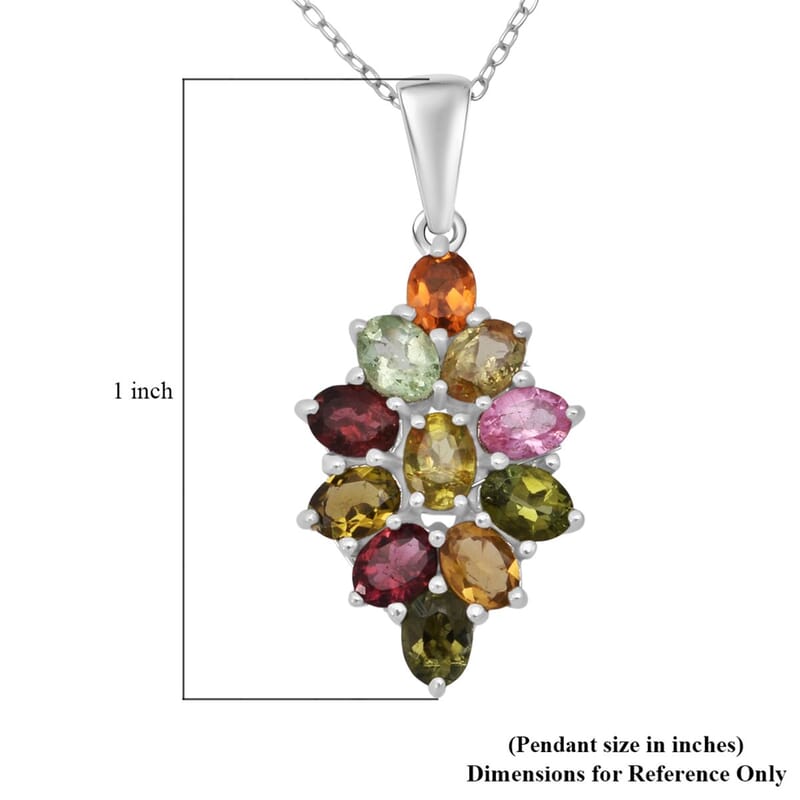 D'Joy Multi-Tourmaline 1.75 ctw Pendant Necklace in Rhodium Over Sterling Silver 20 Inches