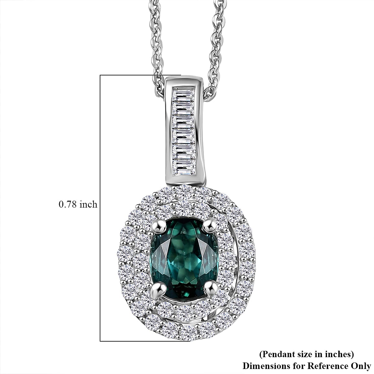 D'Joy Pirineu Lagoon Tourmaline and Moissanite 1.35 ctw Classic Halo Pendant Necklace in Rhodium Over Sterling Silver 20 Inches