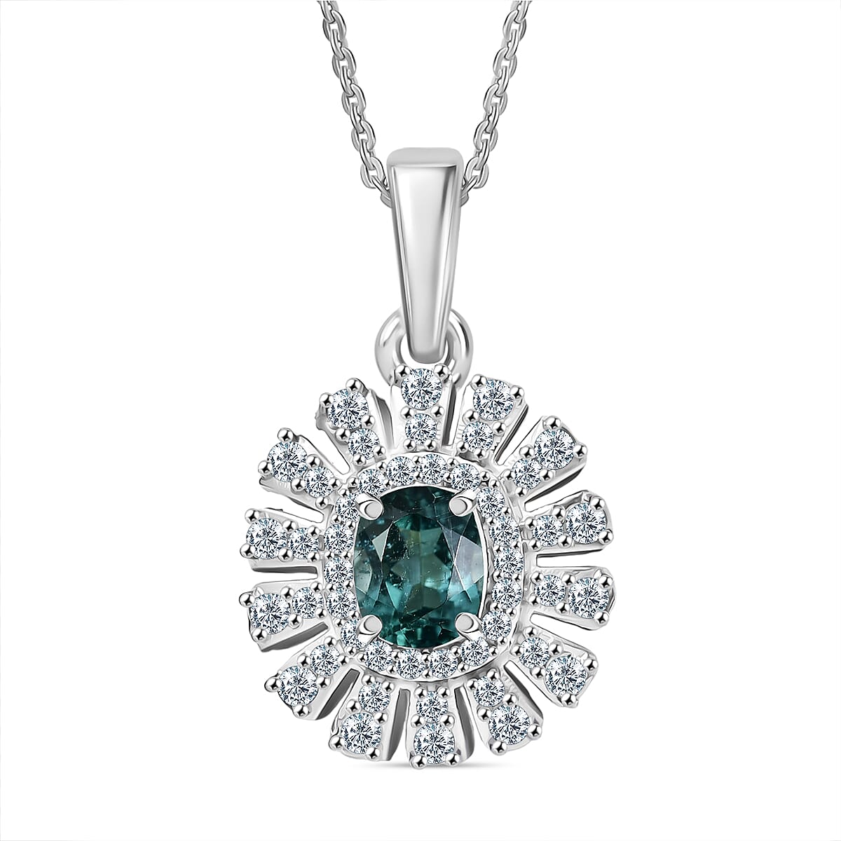 D'Joy Lagoon Tourmaline and Moissanite 1.10 ctw Pendant Necklace in Rhodium Over Sterling Silver 20 Inches image number 0