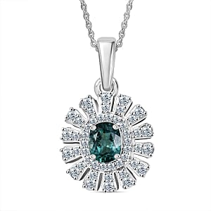 D'Joy Lagoon Tourmaline and Moissanite 1.10 ctw Pendant Necklace in Rhodium Over Sterling Silver 20 Inches