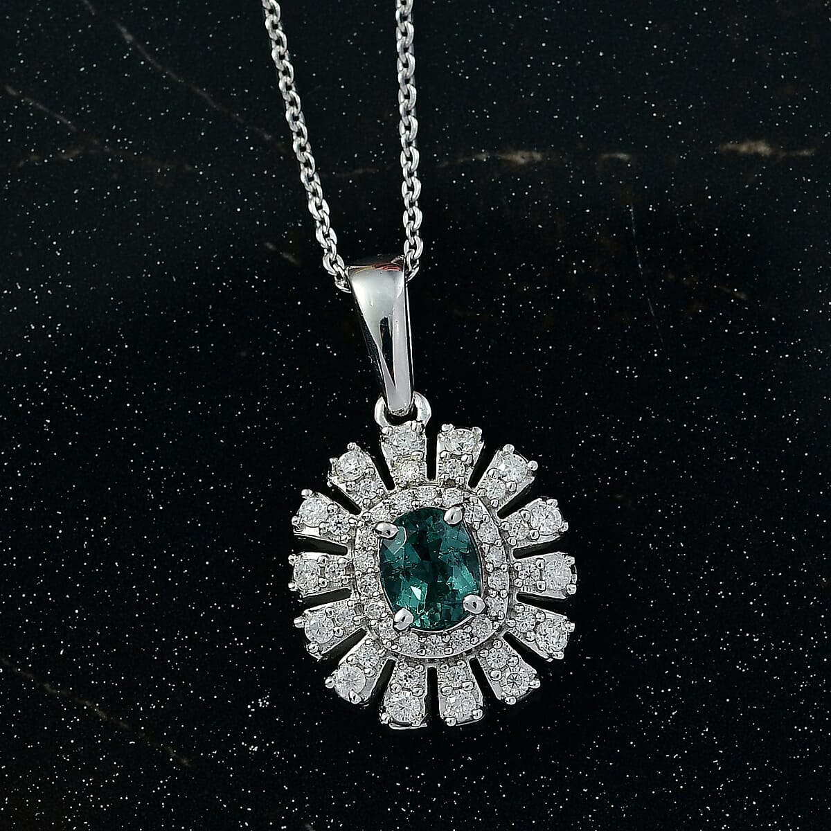 D'Joy Lagoon Tourmaline and Moissanite 1.10 ctw Pendant Necklace in Rhodium Over Sterling Silver 20 Inches image number 1