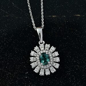 D'Joy Lagoon Tourmaline and Moissanite 1.10 ctw Pendant Necklace in Rhodium Over Sterling Silver 20 Inches
