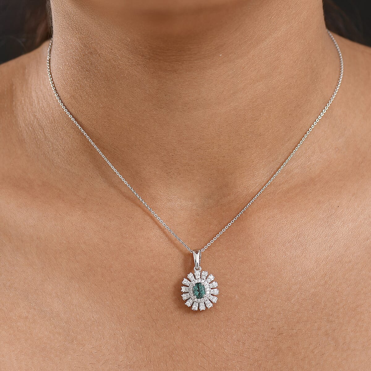 D'Joy Lagoon Tourmaline and Moissanite 1.10 ctw Pendant Necklace in Rhodium Over Sterling Silver 20 Inches image number 2