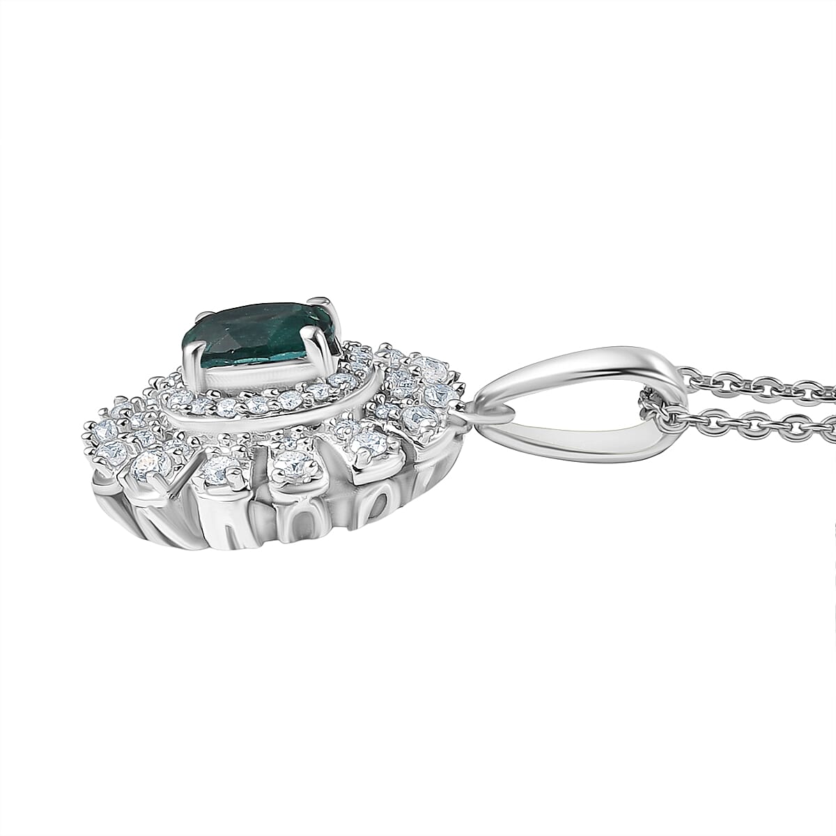 D'Joy Lagoon Tourmaline and Moissanite 1.10 ctw Pendant Necklace in Rhodium Over Sterling Silver 20 Inches image number 3