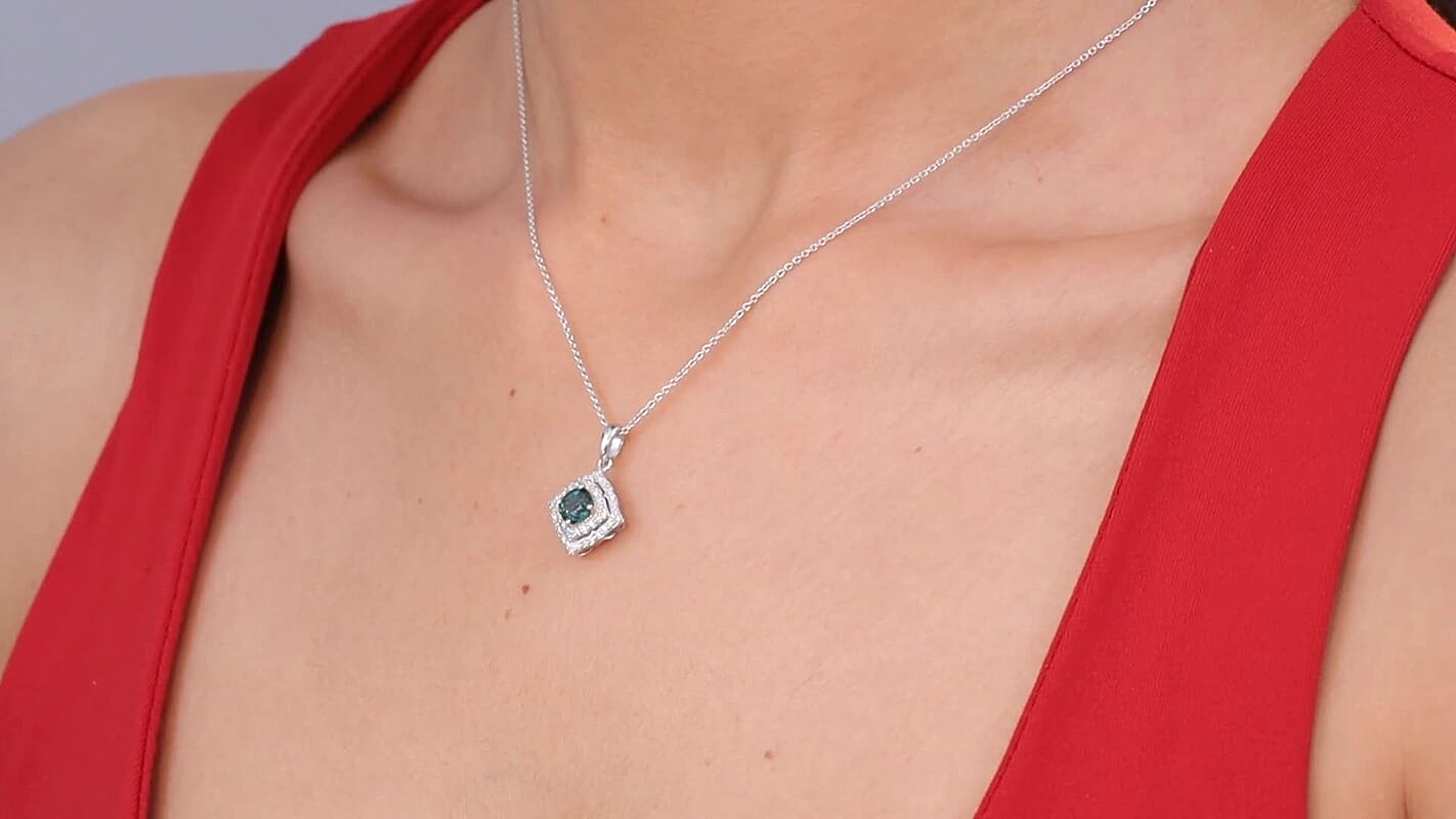 Certified & Appraised Luxoro AAA Pirineu Lagoon Tourmaline and I2 Diamond 1.21 ctw Pendant Necklace 20 Inches in 10K White Gold 4.94 Grams