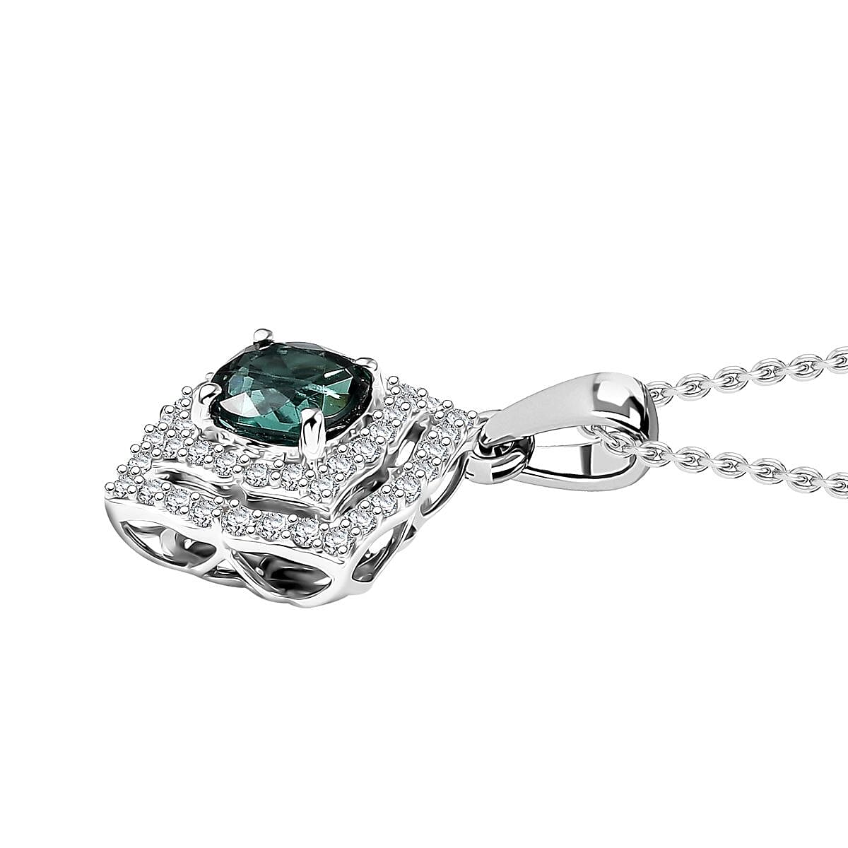 Certified & Appraised Luxoro AAA Pirineu Lagoon Tourmaline and I2 Diamond 1.21 ctw Pendant Necklace 20 Inches in 10K White Gold 4.94 Grams image number 3