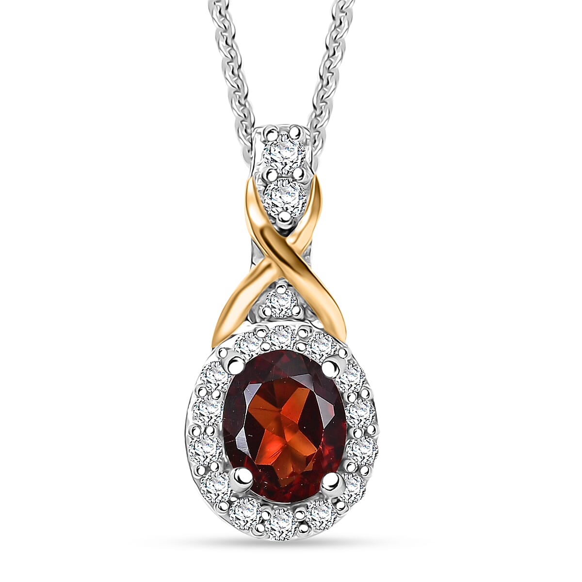D'Joy Mozambique Garnet, White Zircon Necklace (20 Inches) in 18K Vermeil YG and Rhodium Over Sterling Silver 0.60 ctw image number 0