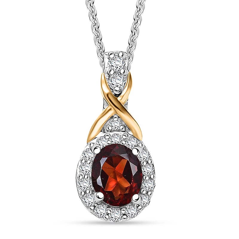 D'Joy Mozambique Garnet and White Zircon 0.60 ctw Necklace 18K Vermeil YG and Rhodium Over in Sterling Silver 20 Inches