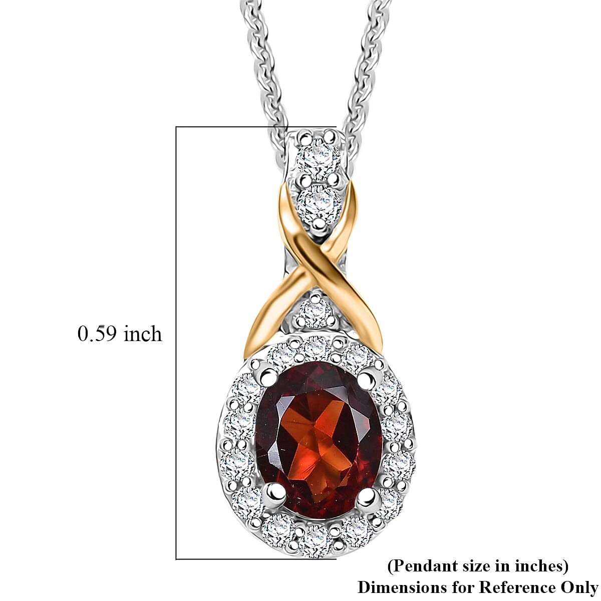 D'Joy Mozambique Garnet and White Zircon 0.60 ctw Necklace 18K Vermeil YG and Rhodium Over in Sterling Silver 20 Inches