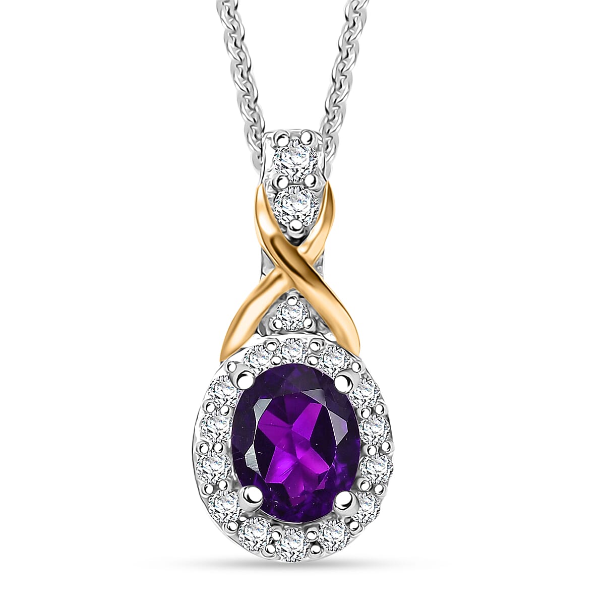 D'Joy African Amethyst and White Zircon 0.50 ctw Pendant Necklace in 18K Vermeil YG and Rhodium Over Sterling Silver 20 Inches image number 0