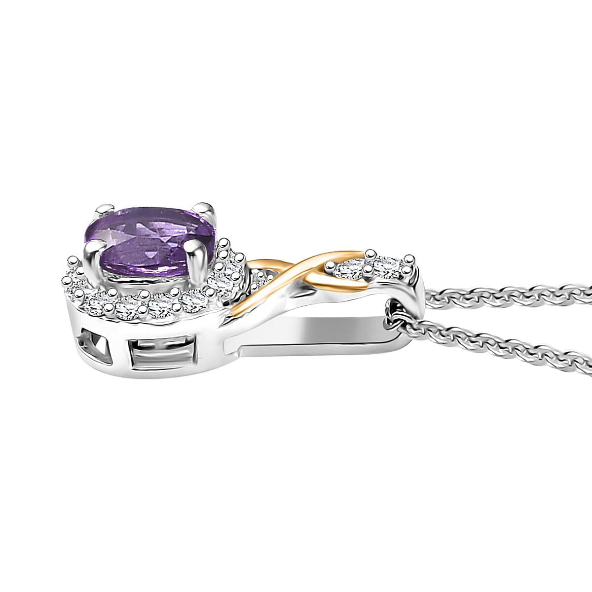 D'Joy African Amethyst and White Zircon 0.50 ctw Pendant Necklace in 18K Vermeil YG and Rhodium Over Sterling Silver 20 Inches image number 3