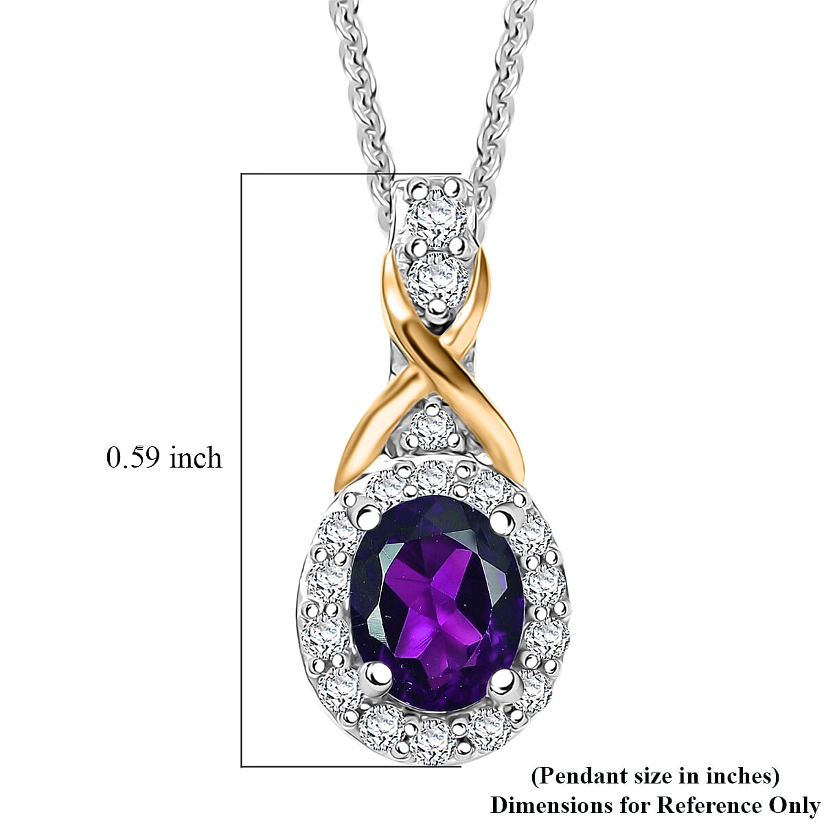 D'Joy African Amethyst and White Zircon 0.50 ctw Pendant Necklace in 18K Vermeil YG and Rhodium Over Sterling Silver 20 Inches image number 6