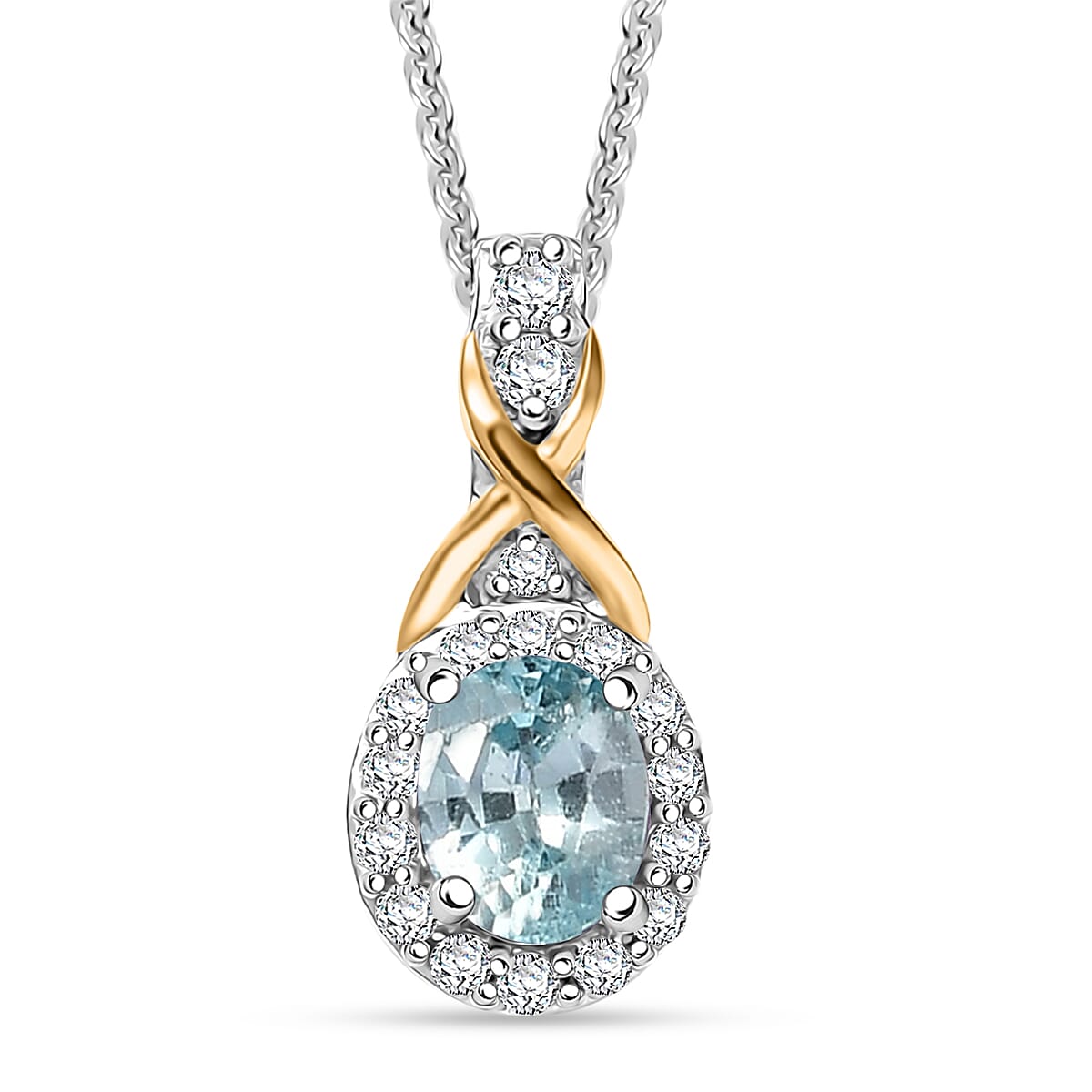 D'Joy Cambodian Blue Zircon and White Zircon 0.75 ctw Pendant Necklace in 18K Vermeil YG and Rhodium Over Sterling Silver 20 Inches image number 0