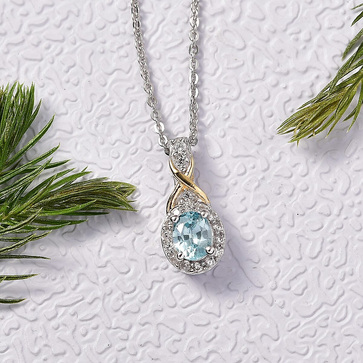 D'Joy Cambodian Blue Zircon and White Zircon 0.75 ctw Pendant Necklace in 18K Vermeil YG and Rhodium Over Sterling Silver 20 Inches image number 1