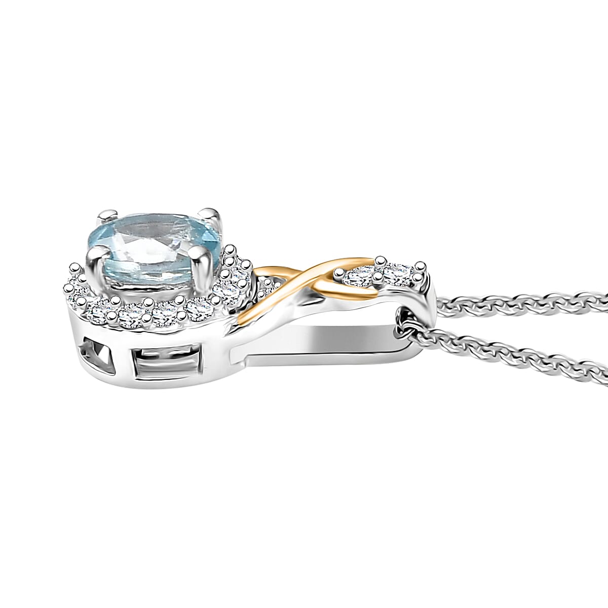 D'Joy Cambodian Blue Zircon and White Zircon 0.75 ctw Pendant Necklace in 18K Vermeil YG and Rhodium Over Sterling Silver 20 Inches image number 3