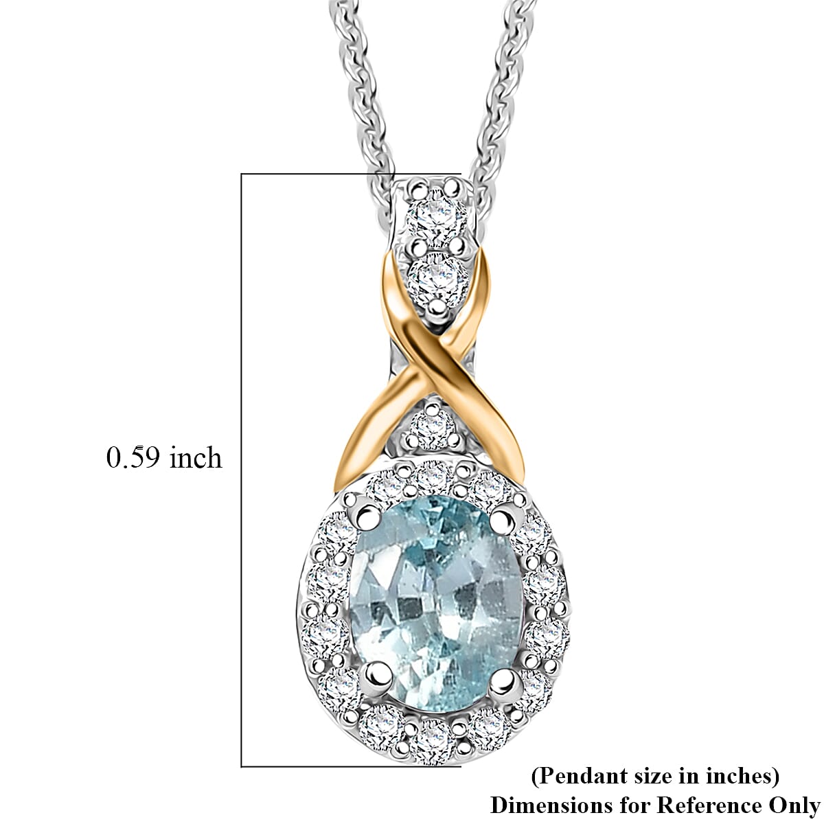 D'Joy Cambodian Blue Zircon and White Zircon 0.75 ctw Pendant Necklace in 18K Vermeil YG and Rhodium Over Sterling Silver 20 Inches image number 6