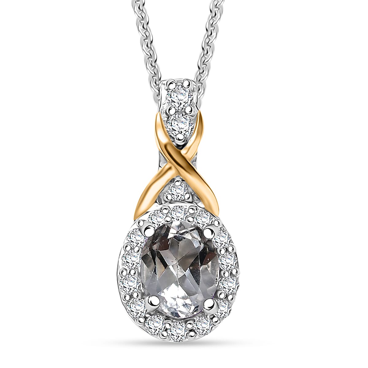 D'Joy White Topaz and White Zircon 0.65 ctw Pendant Necklace in 18K Vermeil YG and Rhodium Over Sterling Silver 20 Inches image number 0