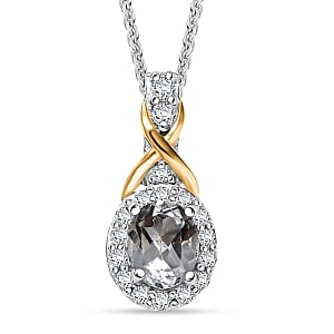 D'Joy White Topaz and White Zircon 0.65 ctw Pendant Necklace in 18K Vermeil YG and Rhodium Over Sterling Silver 20 Inches