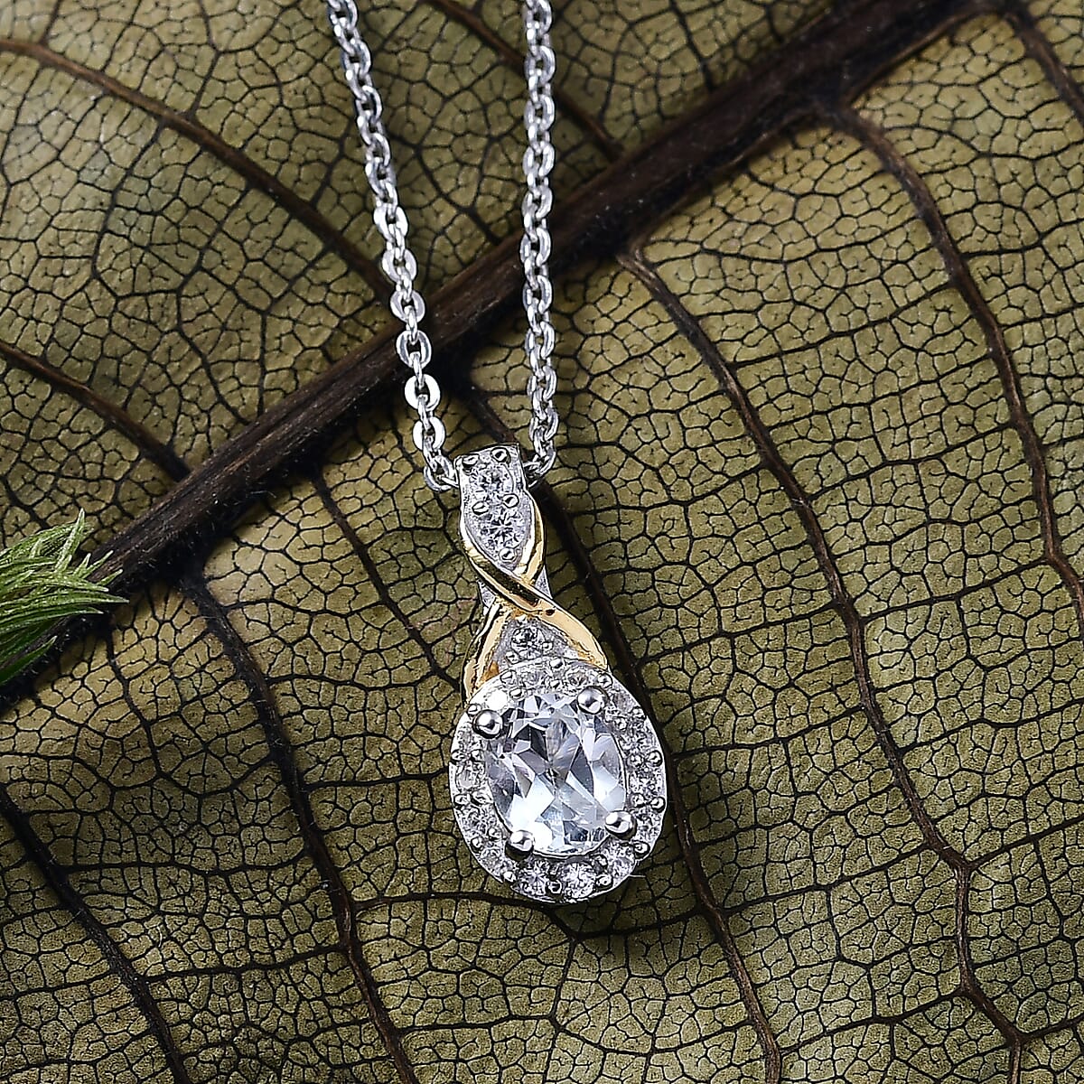 D'Joy White Topaz and White Zircon 0.65 ctw Pendant Necklace in 18K Vermeil YG and Rhodium Over Sterling Silver 20 Inches image number 1