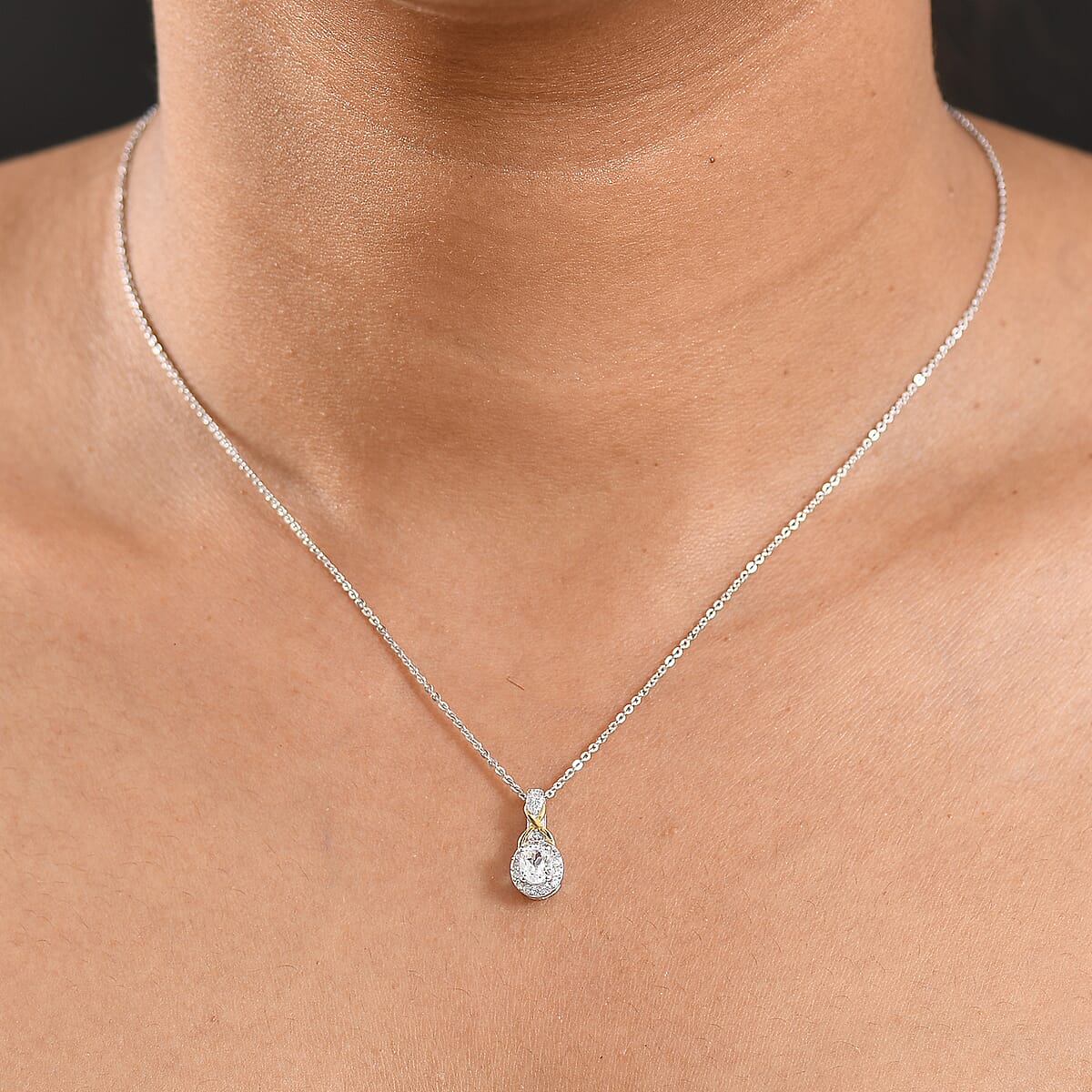 D'Joy White Topaz and White Zircon 0.65 ctw Pendant Necklace in 18K Vermeil YG and Rhodium Over Sterling Silver 20 Inches image number 2