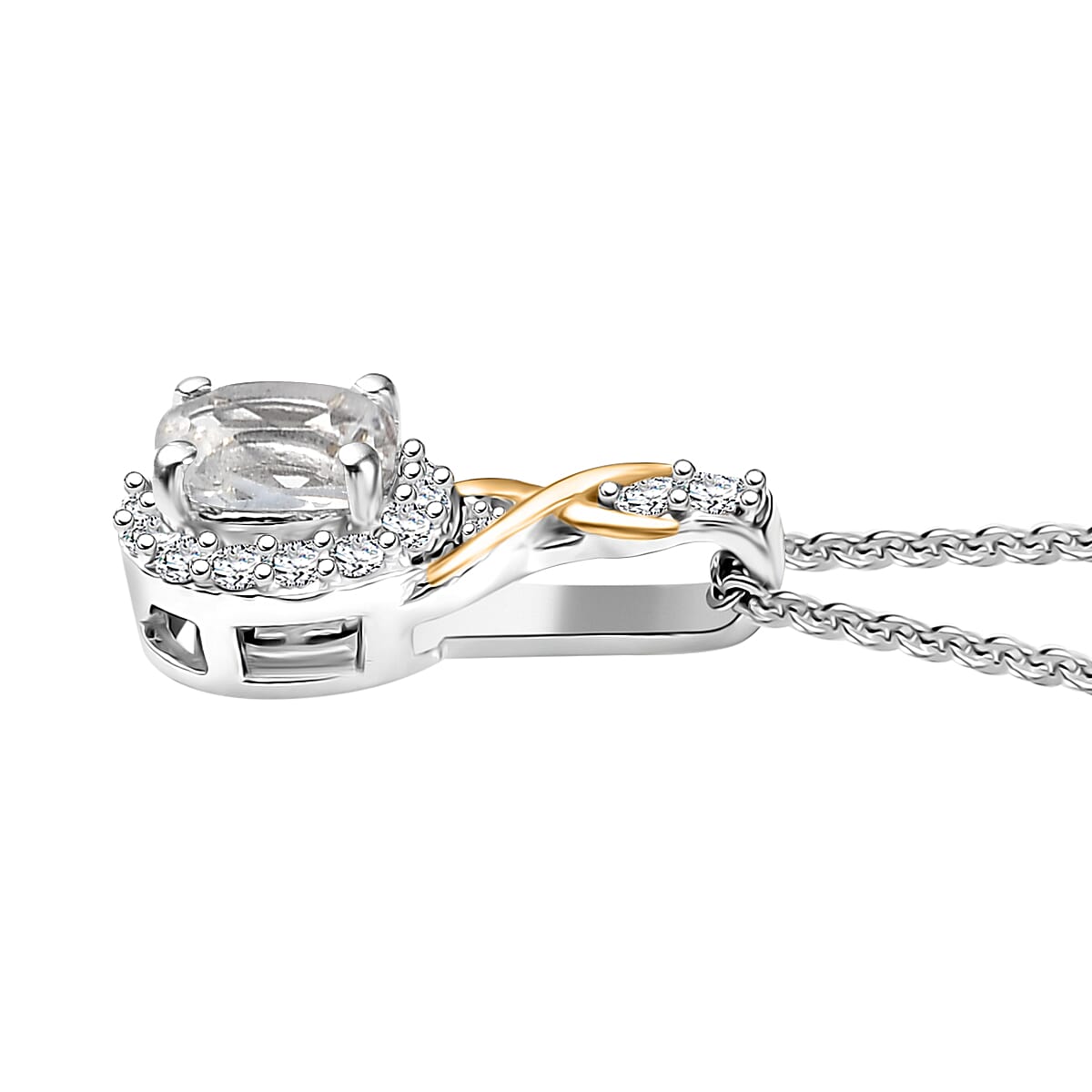 D'Joy White Topaz and White Zircon 0.65 ctw Pendant Necklace in 18K Vermeil YG and Rhodium Over Sterling Silver 20 Inches image number 3