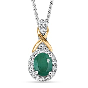 D'Joy Socoto Emerald and White Zircon 0.55 ctw Pendant Necklace in 18K Vermeil YG and Rhodium Over Sterling Silver 20 Inches