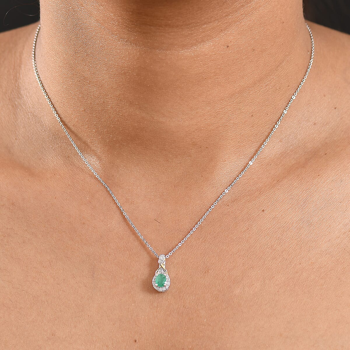 D'Joy Socoto Emerald and White Zircon 0.55 ctw Pendant Necklace in 18K Vermeil YG and Rhodium Over Sterling Silver 20 Inches image number 2