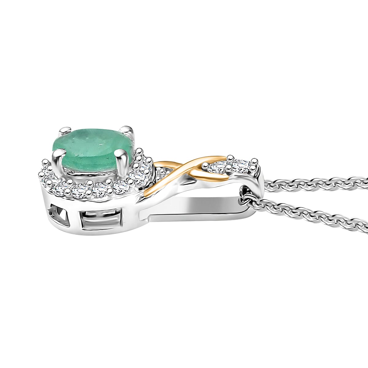 D'Joy Socoto Emerald and White Zircon 0.55 ctw Pendant Necklace in 18K Vermeil YG and Rhodium Over Sterling Silver 20 Inches image number 3