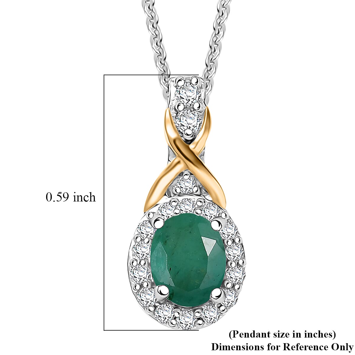 D'Joy Socoto Emerald and White Zircon 0.55 ctw Pendant Necklace in 18K Vermeil YG and Rhodium Over Sterling Silver 20 Inches image number 6