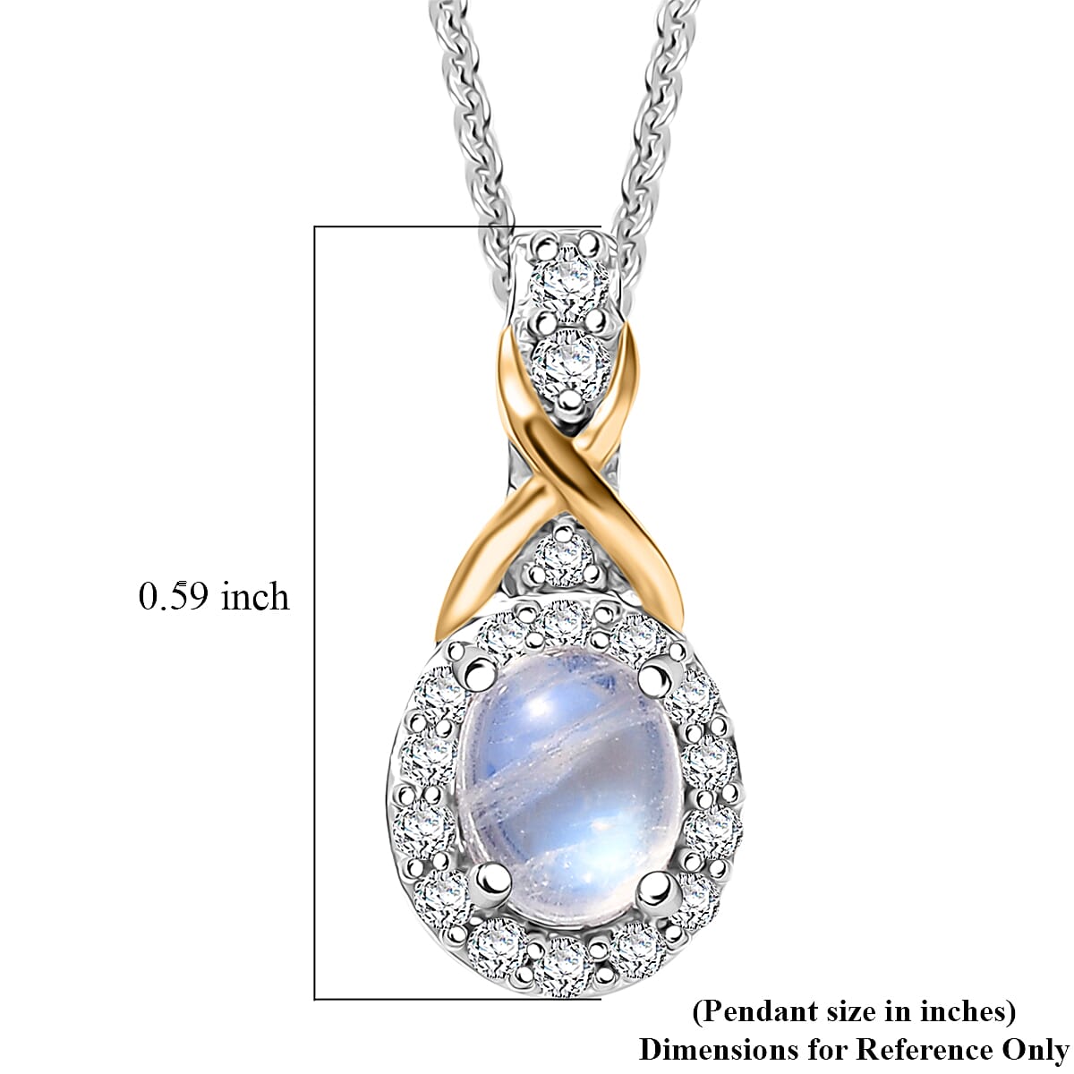 D'Joy Rainbow Moonstone and White Zircon 0.65 ctw Pendant Necklace in 18K Vermeil YG and Rhodium Over Sterling Silver 20 Inches image number 6