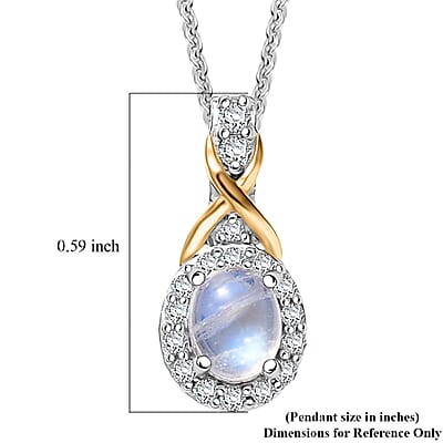 D'Joy Rainbow Moonstone and White Zircon 0.65 ctw Pendant Necklace in 18K Vermeil YG and Rhodium Over Sterling Silver 20 Inches