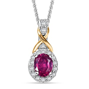 D'Joy Niassa Ruby (FF) and White Zircon 0.80 ctw Pendant Necklace in 18K Vermeil YG and Rhodium Over Sterling Silver 20 Inches