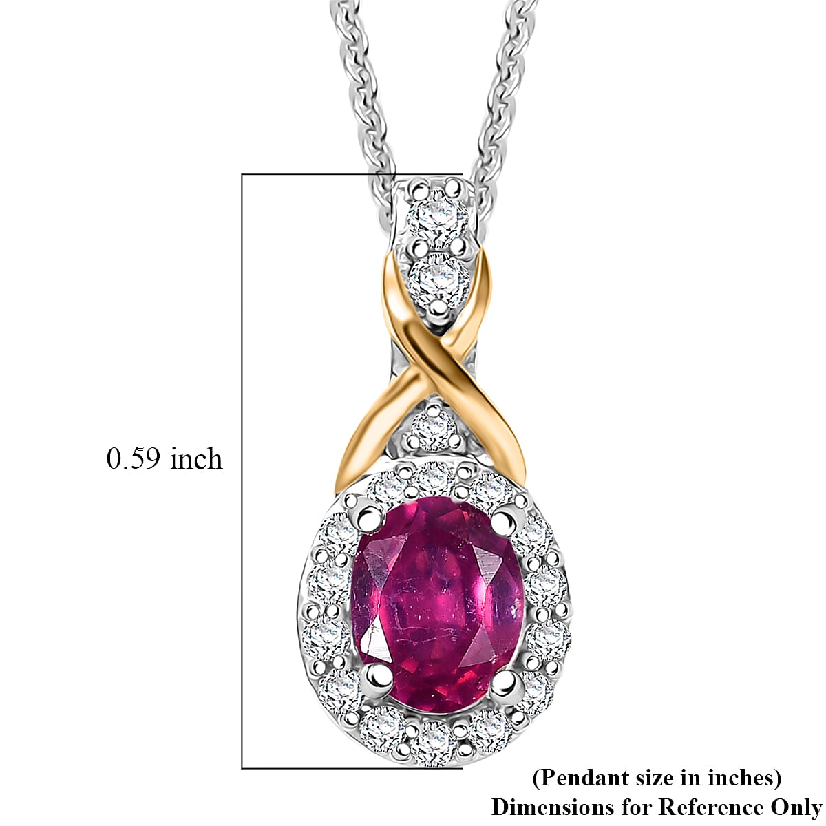 D'Joy Niassa Ruby (FF) and White Zircon 0.80 ctw Pendant Necklace in 18K Vermeil YG and Rhodium Over Sterling Silver 20 Inches image number 6