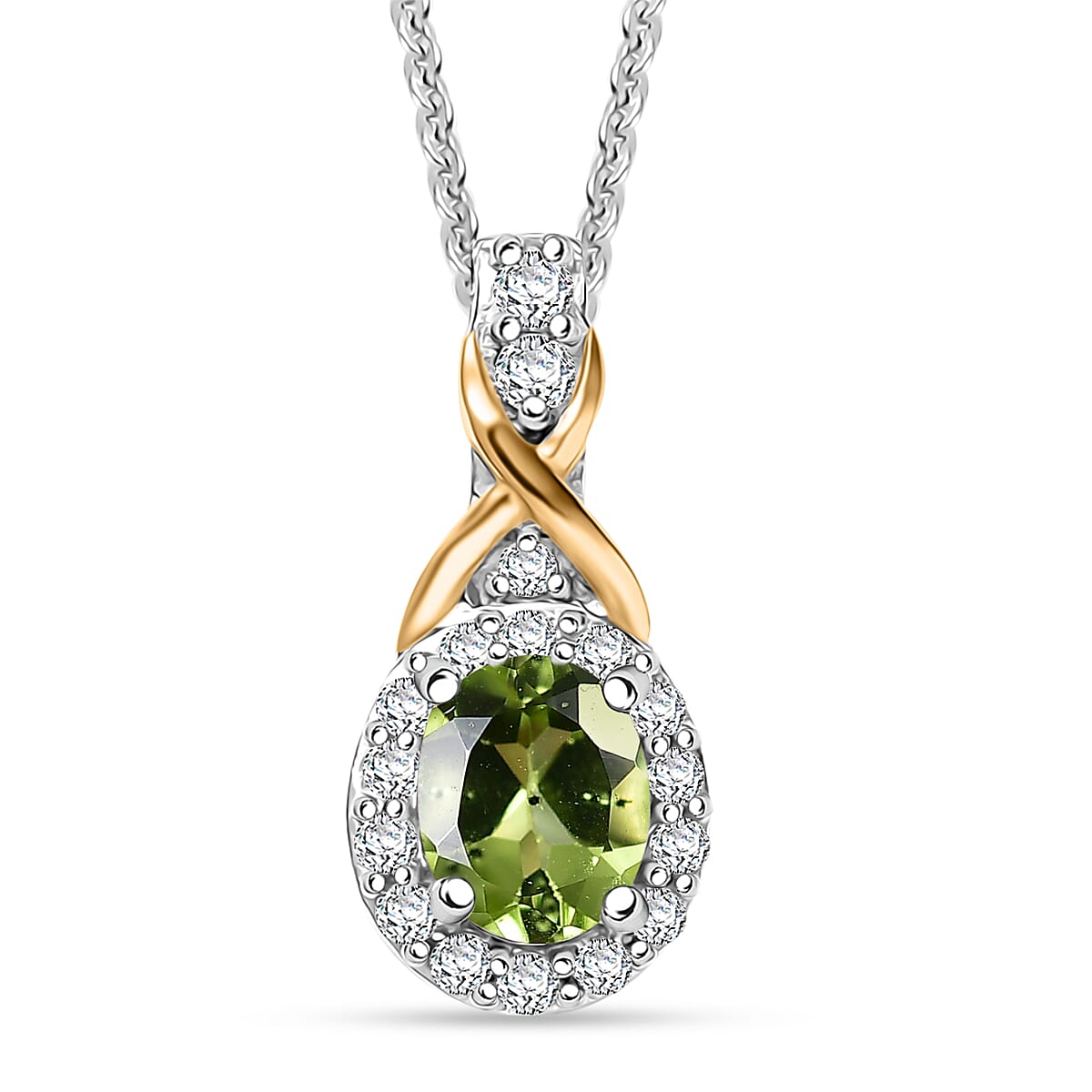 D'Joy Hebei Peridot and White Zircon 0.60 ctw Pendant Necklace in 18K Vermeil YG and Rhodium Over Sterling Silver 20 Inches image number 0