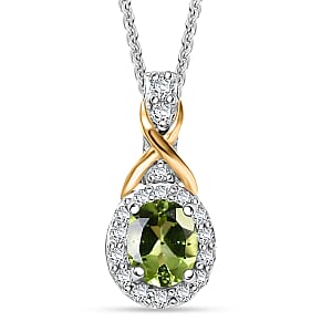D'Joy Hebei Peridot and White Zircon 0.60 ctw Pendant Necklace in 18K Vermeil YG and Rhodium Over Sterling Silver 20 Inches