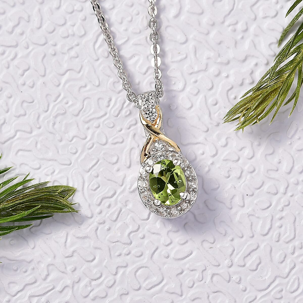 D'Joy Hebei Peridot and White Zircon 0.60 ctw Pendant Necklace in 18K Vermeil YG and Rhodium Over Sterling Silver 20 Inches image number 1