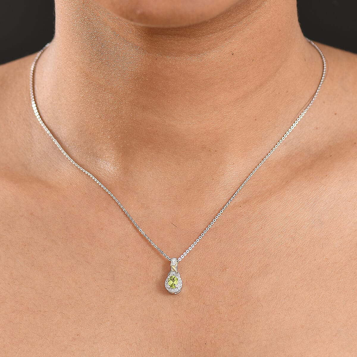 D'Joy Hebei Peridot and White Zircon 0.60 ctw Pendant Necklace in 18K Vermeil YG and Rhodium Over Sterling Silver 20 Inches image number 2