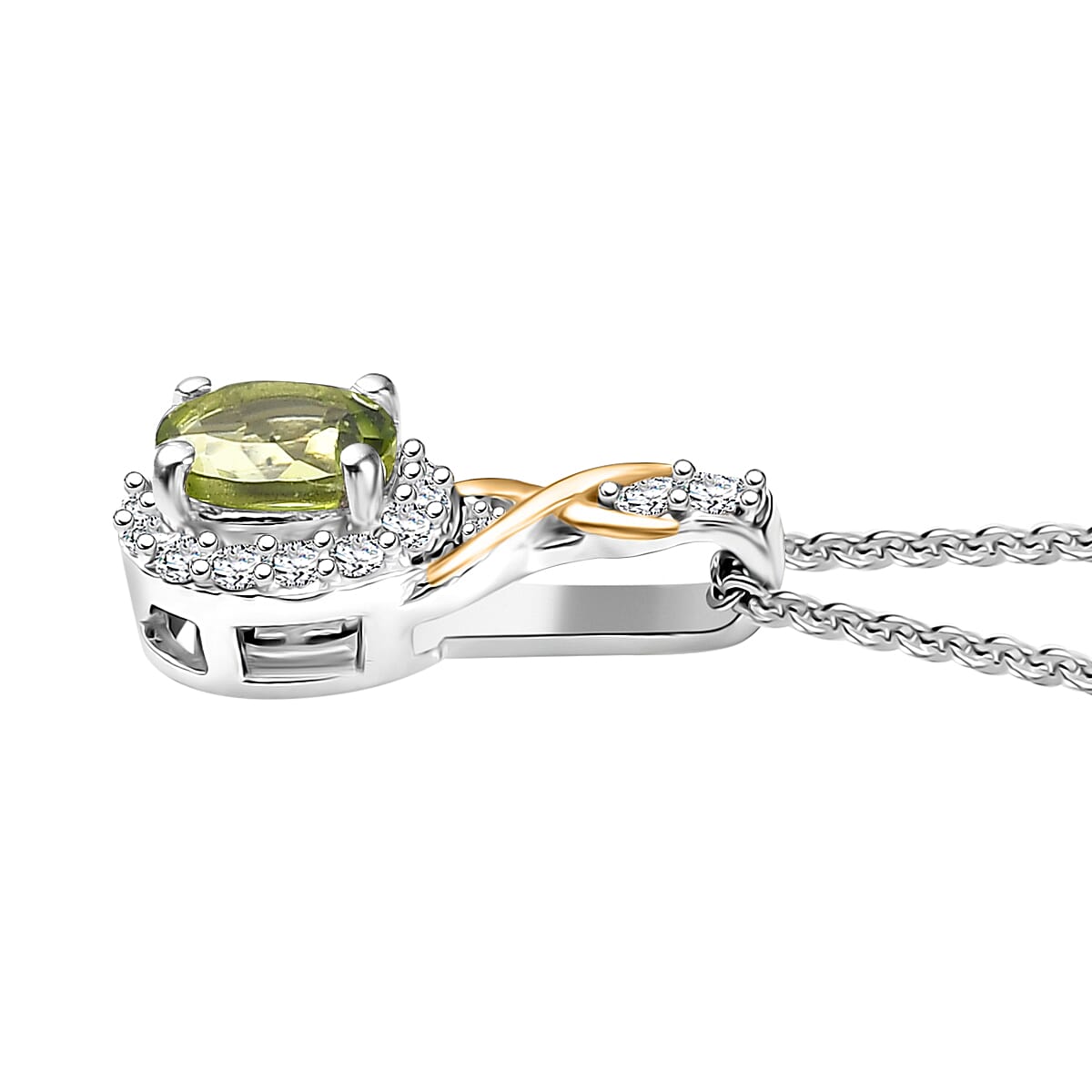 D'Joy Hebei Peridot and White Zircon 0.60 ctw Pendant Necklace in 18K Vermeil YG and Rhodium Over Sterling Silver 20 Inches image number 3