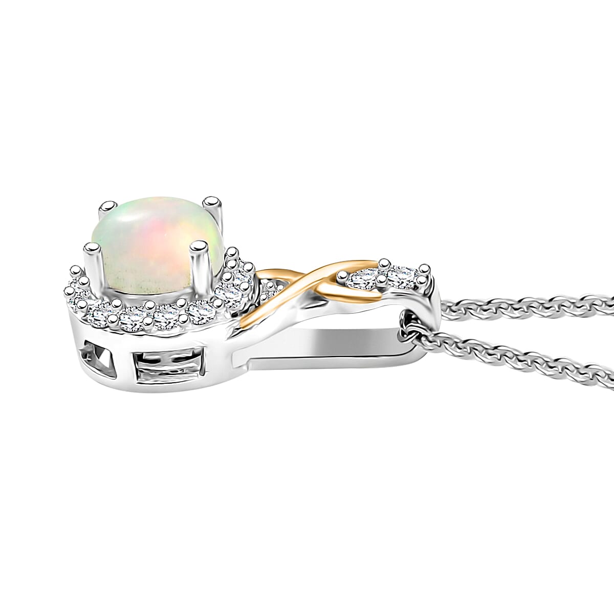 D'Joy Ethiopian Welo Opal and White Zircon 0.45 ctw Pendant Necklace in 18K Vermeil YG and Rhodium Over Sterling Silver 20 Inches image number 3