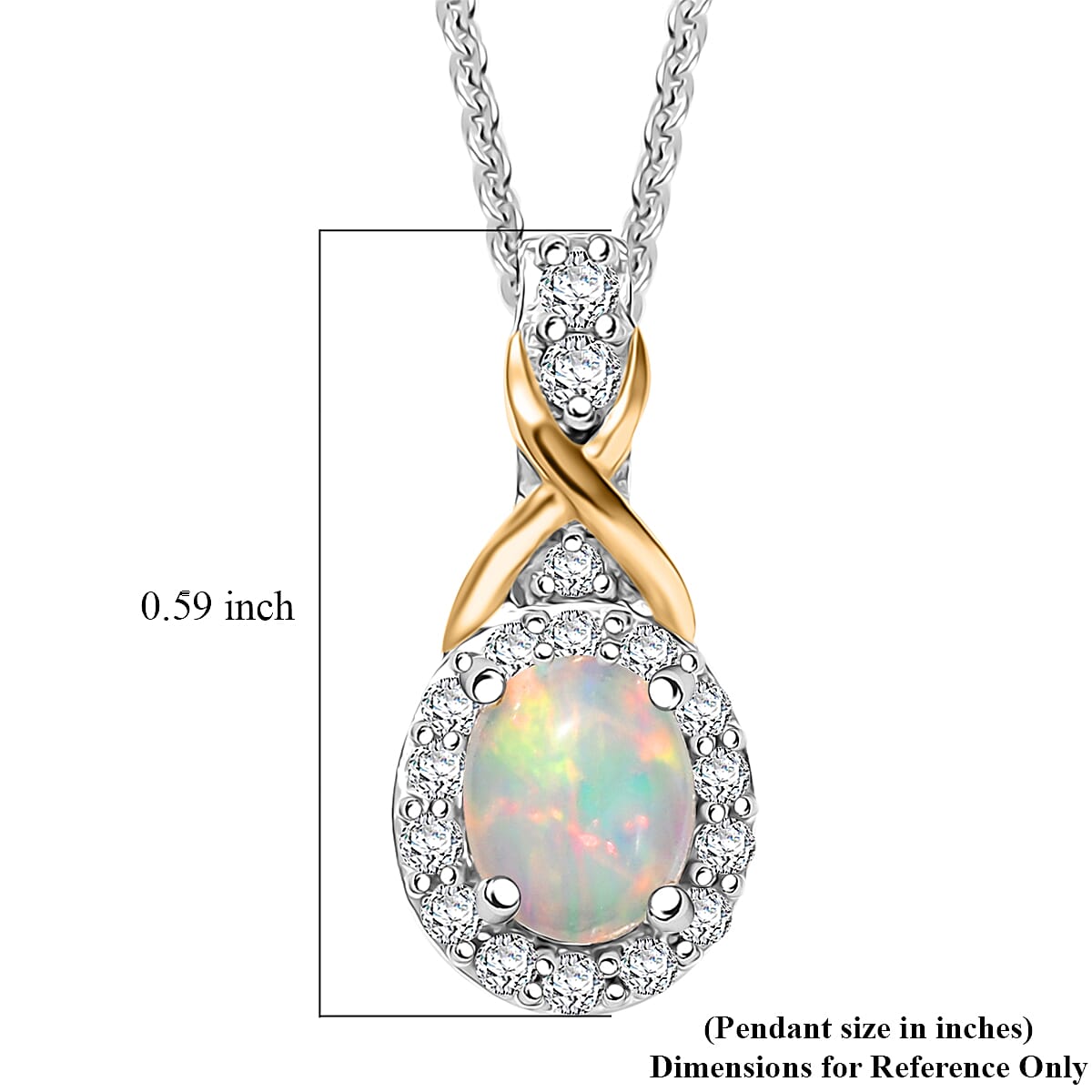 D'Joy Ethiopian Welo Opal and White Zircon 0.45 ctw Pendant Necklace in 18K Vermeil YG and Rhodium Over Sterling Silver 20 Inches image number 6