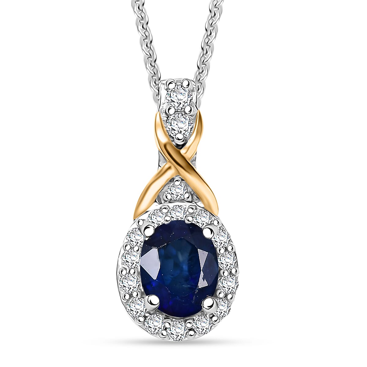 D'Joy Masoala Sapphire (D) and White Zircon 0.70 ctw Pendant Necklace in 18K Vermeil YG and Rhodium Over Sterling Silver 20 Inches image number 0