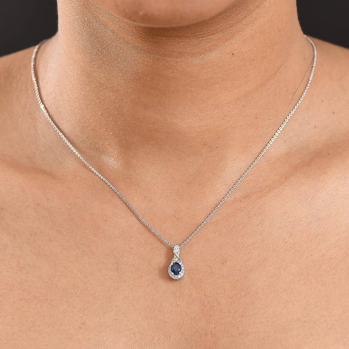 D'Joy Masoala Sapphire (D) and White Zircon 0.70 ctw Pendant Necklace in 18K Vermeil YG and Rhodium Over Sterling Silver 20 Inches image number 2