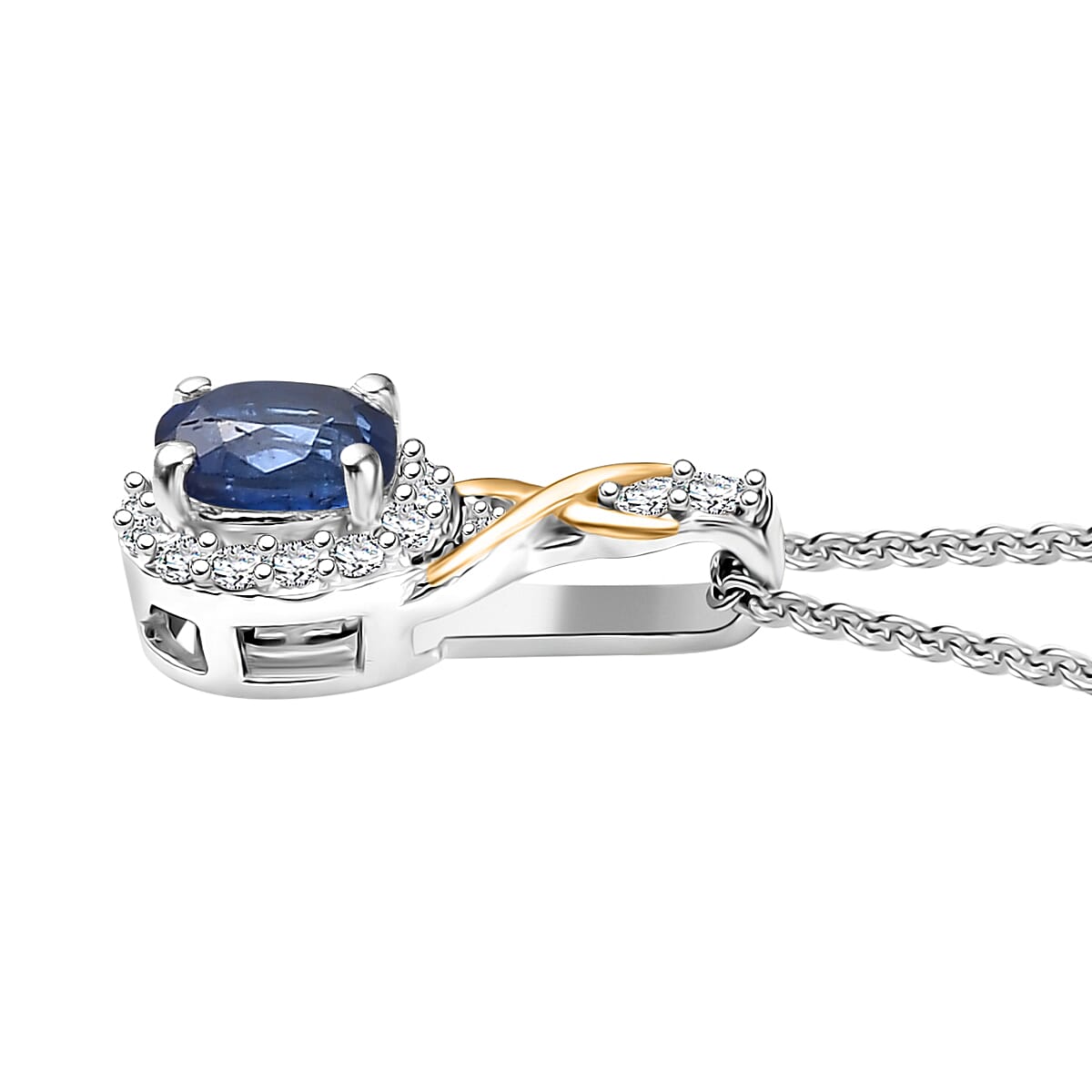 D'Joy Masoala Sapphire (D) and White Zircon 0.70 ctw Pendant Necklace in 18K Vermeil YG and Rhodium Over Sterling Silver 20 Inches image number 3