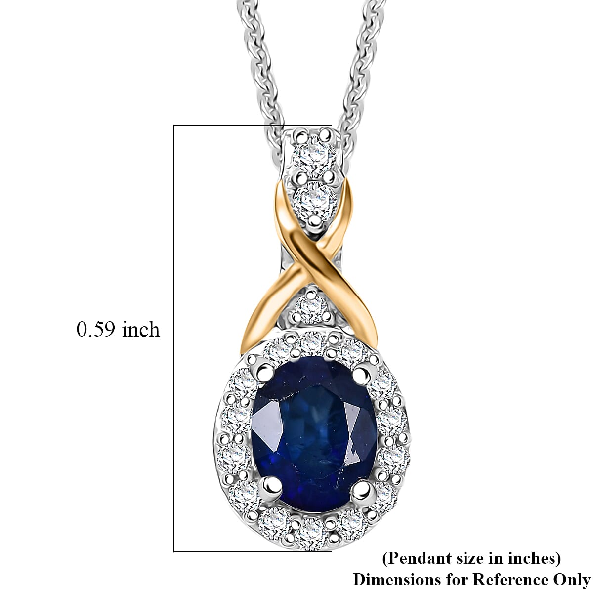 D'Joy Masoala Sapphire (D) and White Zircon 0.70 ctw Pendant Necklace in 18K Vermeil YG and Rhodium Over Sterling Silver 20 Inches image number 6