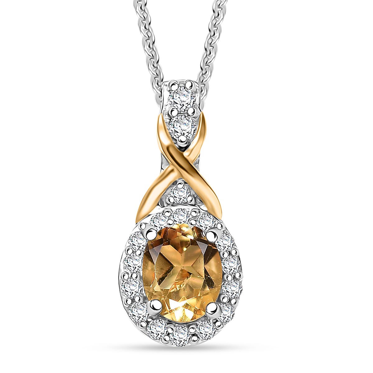 D'Joy Brazilian Citrine and White Zircon 0.60 ctw Pendant Necklace in 18K Vermeil YG and Rhodium Over Sterling Silver 20 Inches image number 0