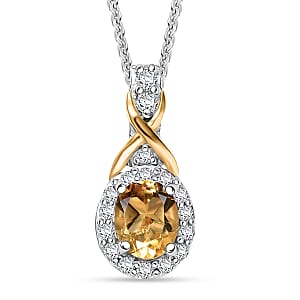 D'Joy Brazilian Citrine and White Zircon 0.60 ctw Pendant Necklace in 18K Vermeil YG and Rhodium Over Sterling Silver 20 Inches