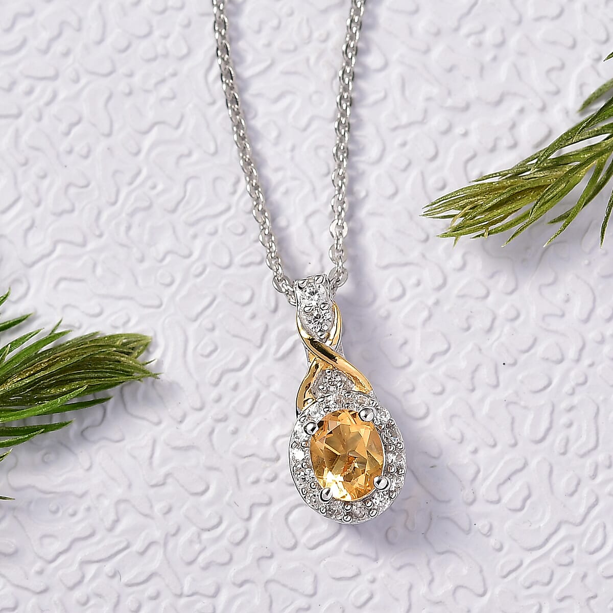 D'Joy Brazilian Citrine and White Zircon 0.60 ctw Pendant Necklace in 18K Vermeil YG and Rhodium Over Sterling Silver 20 Inches image number 1